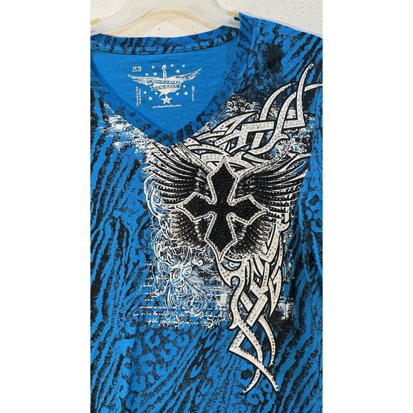 Rock & Roll Cowgirl BlackCross Blue Shirt Beads Graphic Wester 1X - Picture 4 of 12